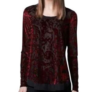 Simply Vera Velvet Burnout Blouse Womens Size M Dark Red Y2K Whimsigoth Vampire